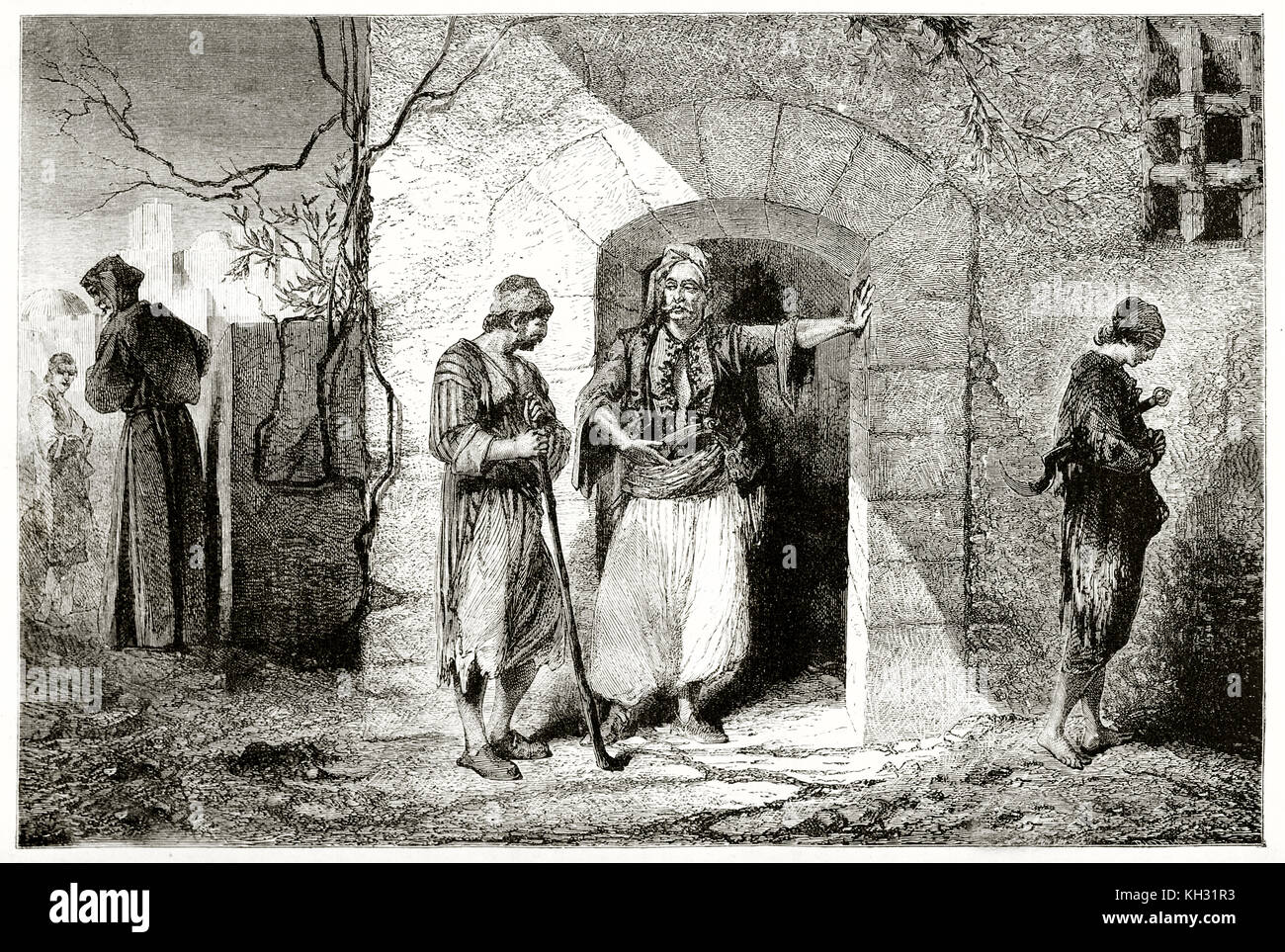 Old illustration depicting Syrian people in typical dresses. By Foulquier after Lockroy, publ. on le Tour du Monde, Paris, 1863 Stock Photo