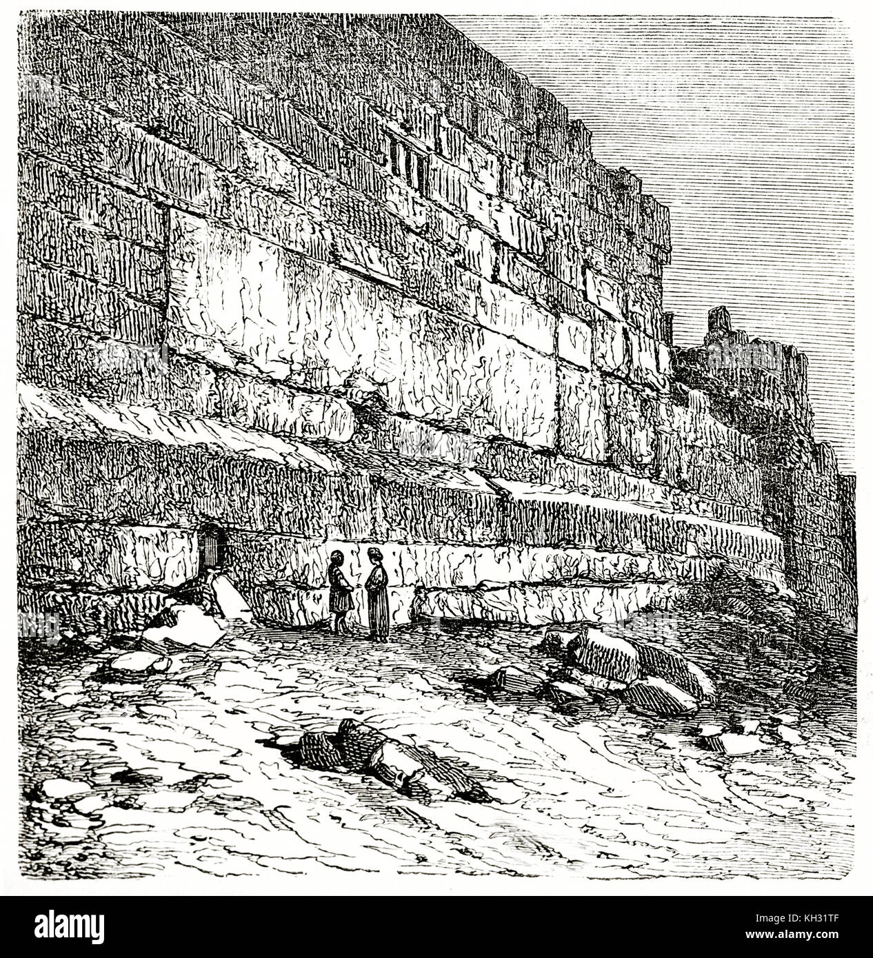 Old view of the Trilithon in Baalbek, Lebanon. By De Bar after Hachette, publ. on le Tour du Monde, Paris, 1863 Stock Photo