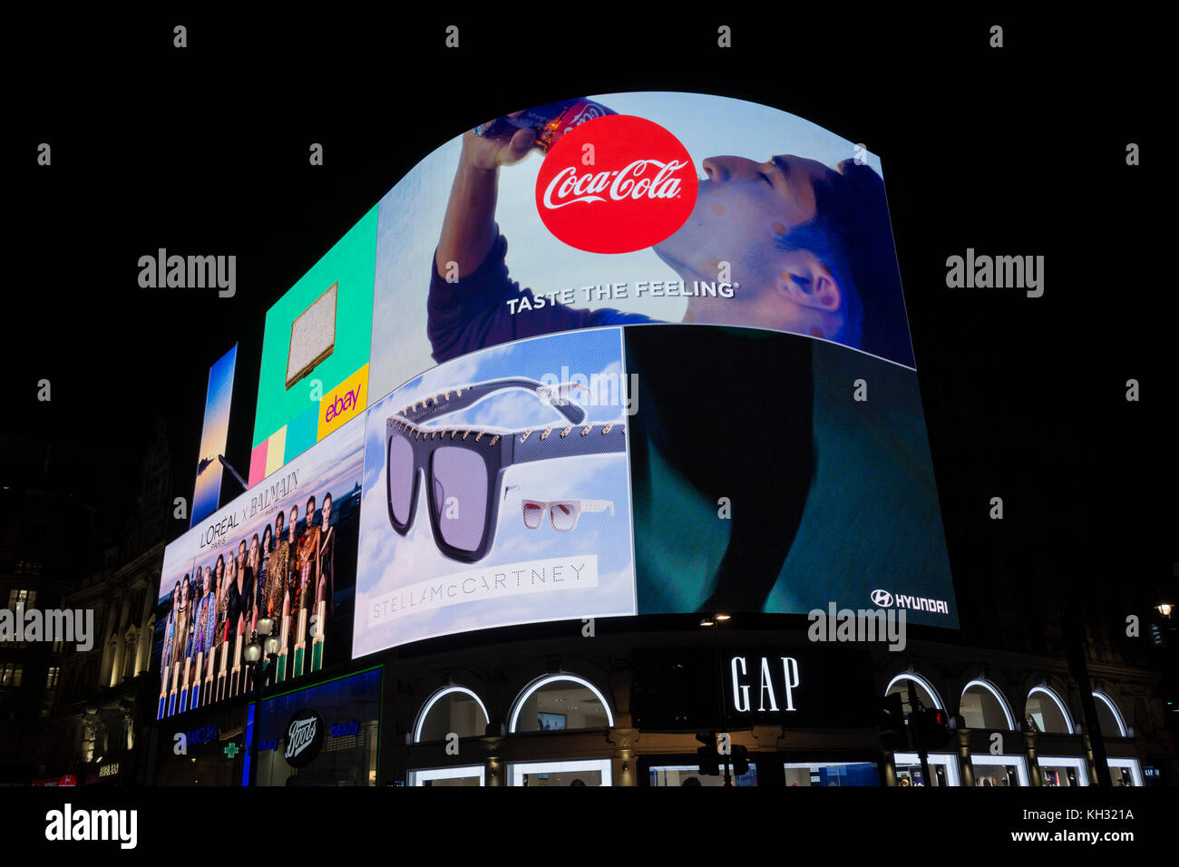 The iconic Piccadilly Lights, now know as the Curve, have had a high-tech, state-of-the-art, upgrade  with the largest LED display in Europe. Stock Photo