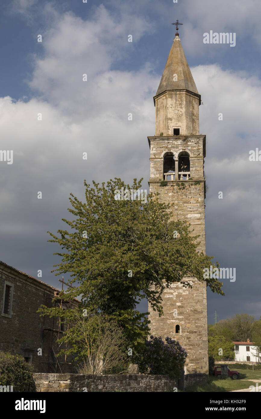 Unusual old bell tower in Šterna, Istria,  Croatia Stock Photo