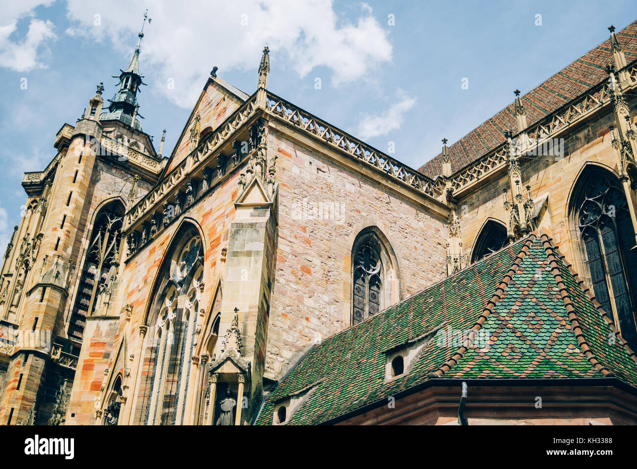 Low angle view of the catherdral in Colmar, France Stock Photo