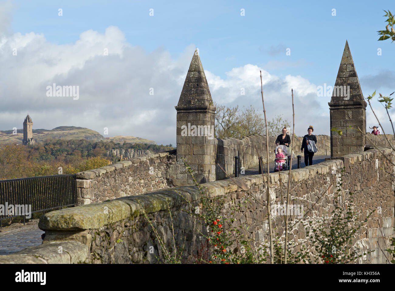 Stirling Bridge and Wallace Monument, Stirling, Scotland, Great Britain Stock Photo