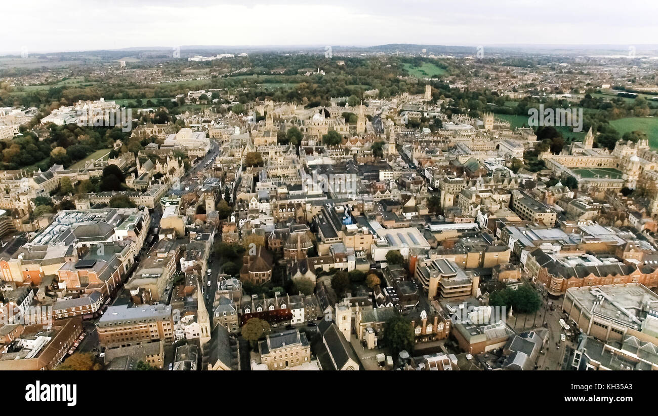 Aerial View of Oxford University Education Icon and Historic Buildings with Gothic Architecture in the UK - England Stock Photo
