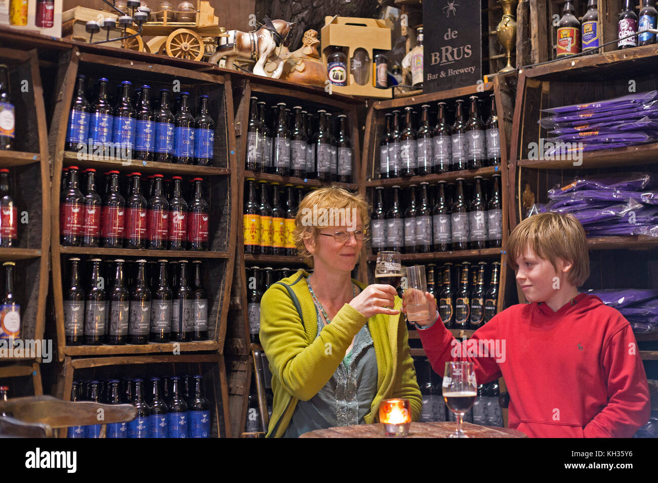 mother and son in Allanwater Brewhouse, Bridge of Allan, Scotland, Great Britain Stock Photo