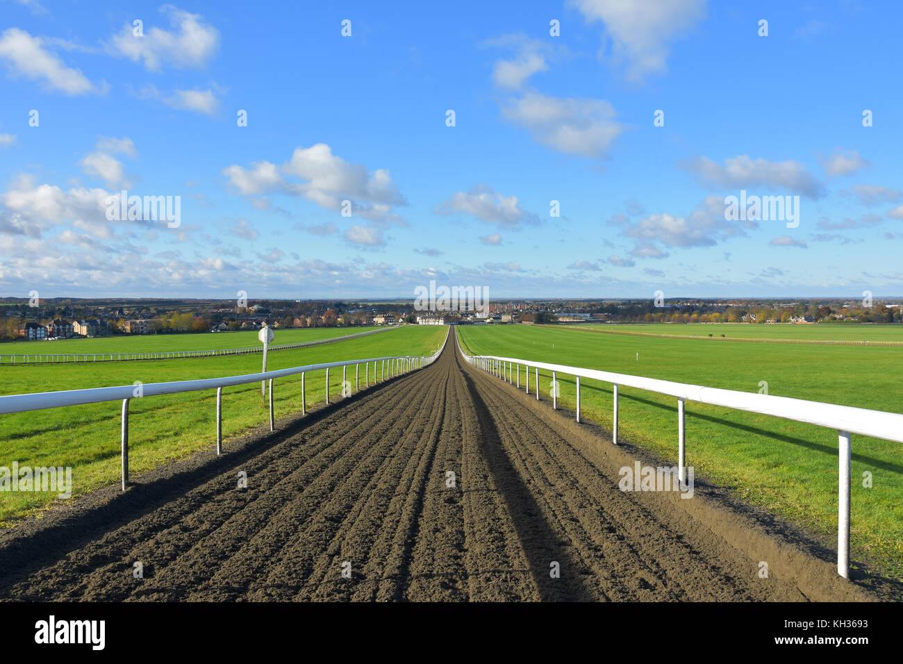 Looking down the gallops on Newmarket heath, Suffolk Stock Photo