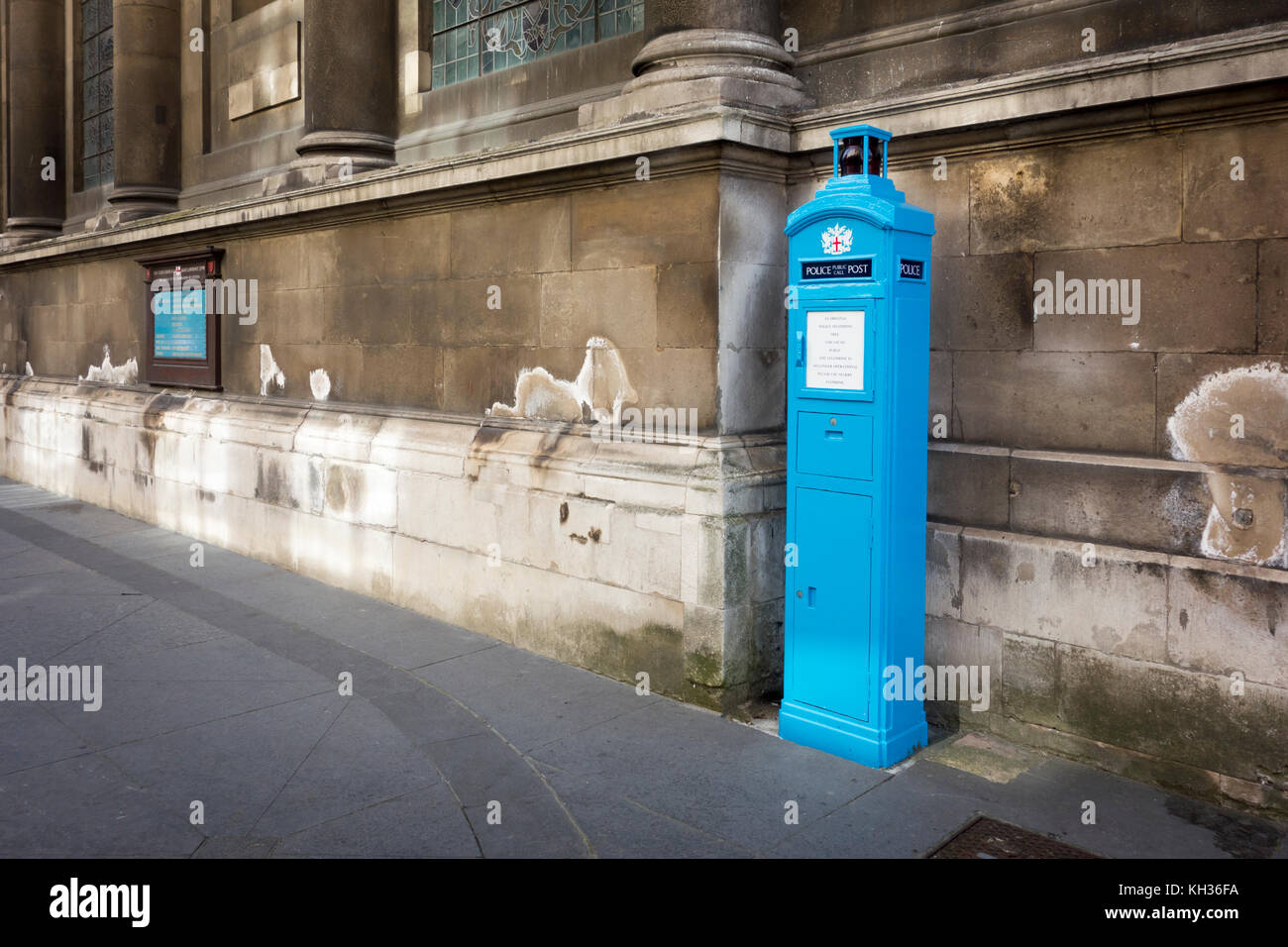 Old blue police public call post, Guildhall Yard, City of London, UK Stock Photo