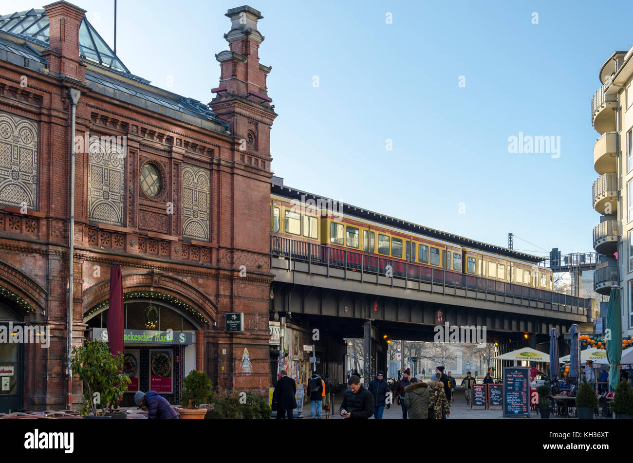 Elevated railway and train, Hackeschen Markt, Berlin, Germany, Stock Photo