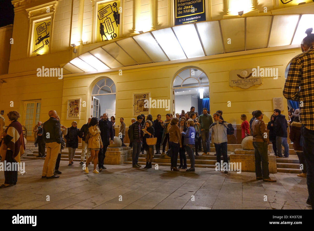 Entrance of Theatre Cervantes, during concert, Teatro Cervantes Málaga, during night, Costa del Sol, Andalusia, Spain. Stock Photo