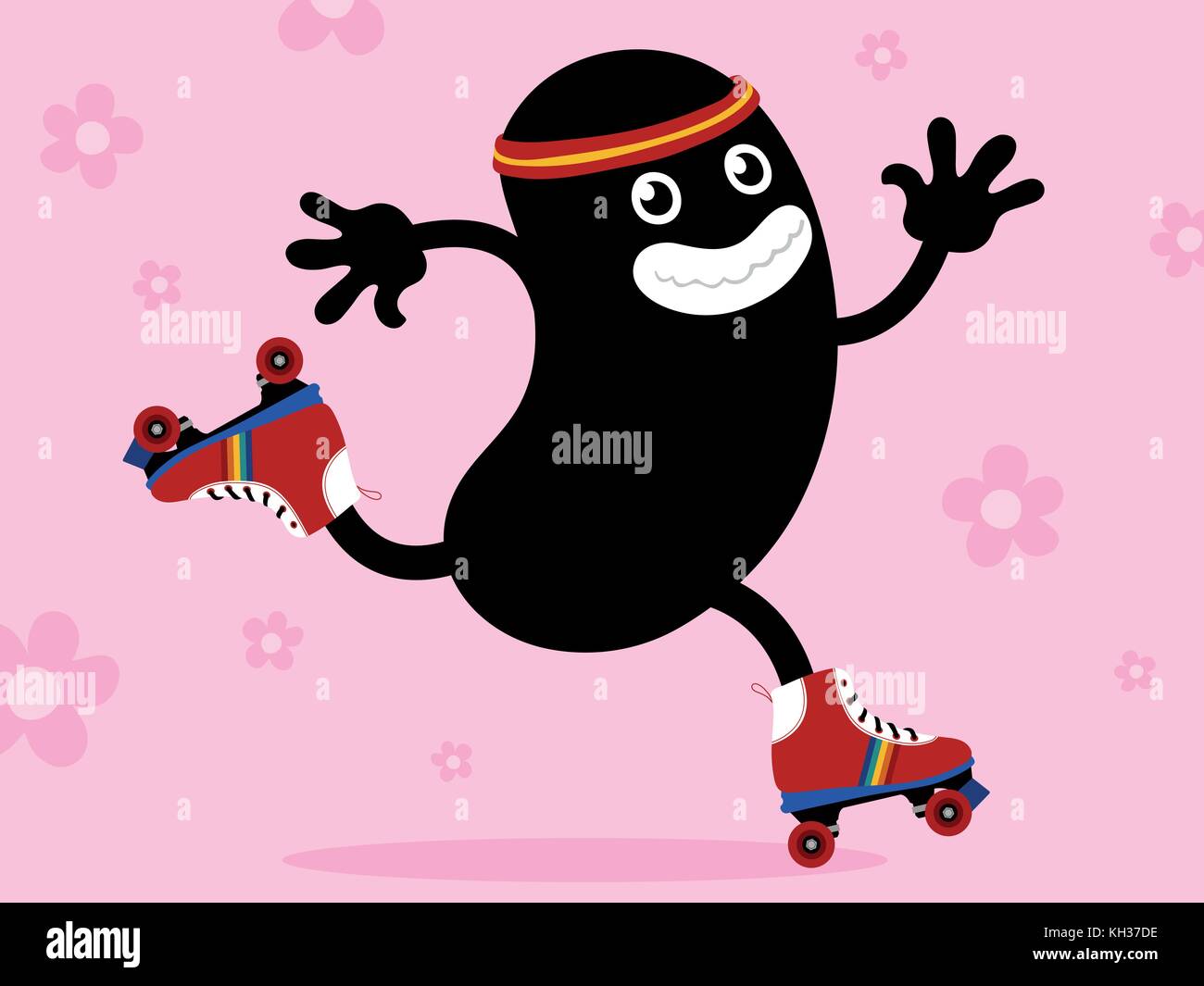 Funny cartoon character exercising with roller skates - vector illustration Stock Vector