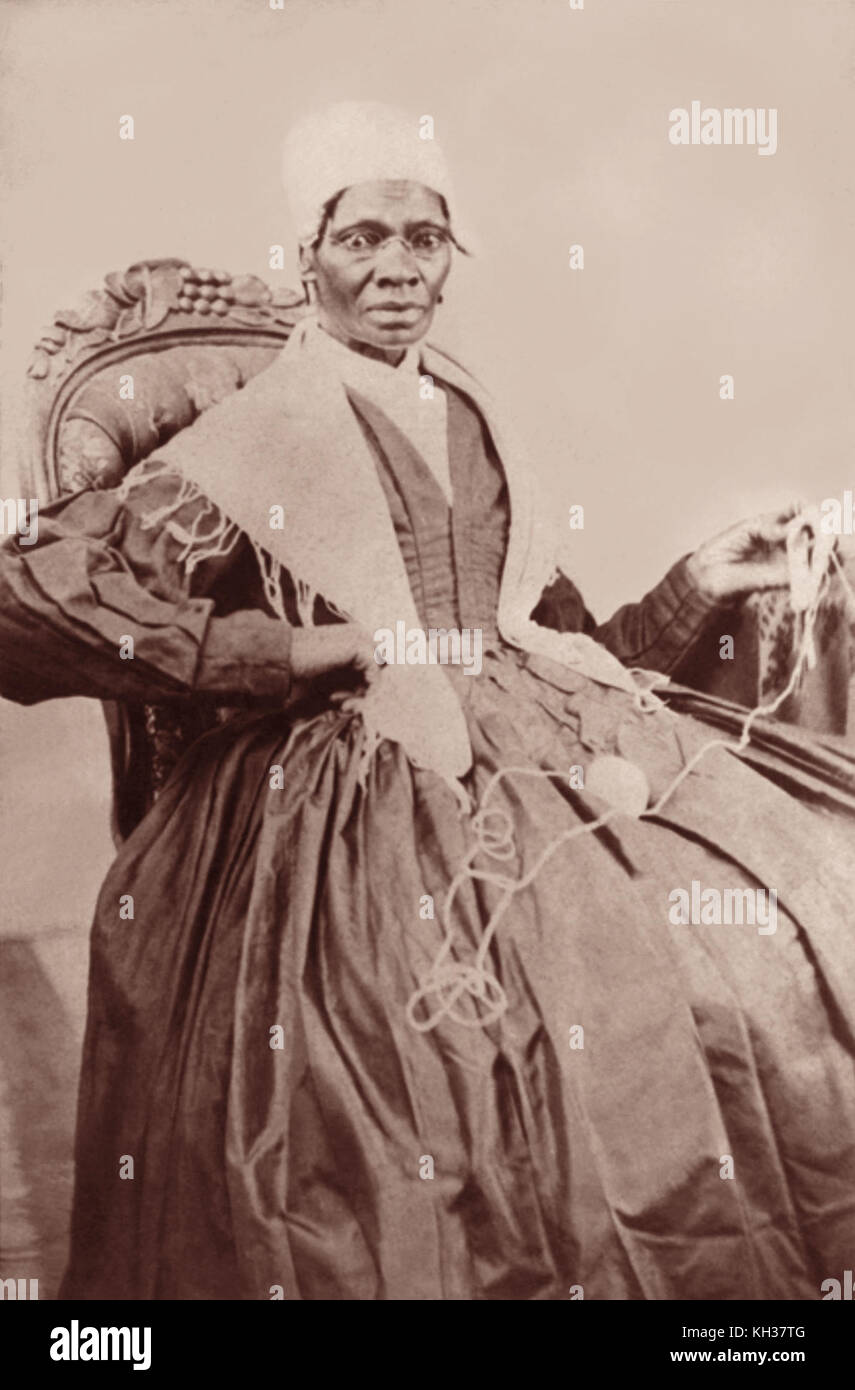 Sojourner Truth (1797-1883) was born into slavery as Isabella Baumfree in Swartekill, New York. Escaping slavery in 1826 with her daughter, Sojourner became a prominent African-American abolitionist, women's rights activist, and itinerant evangelist in the United States. Stock Photo