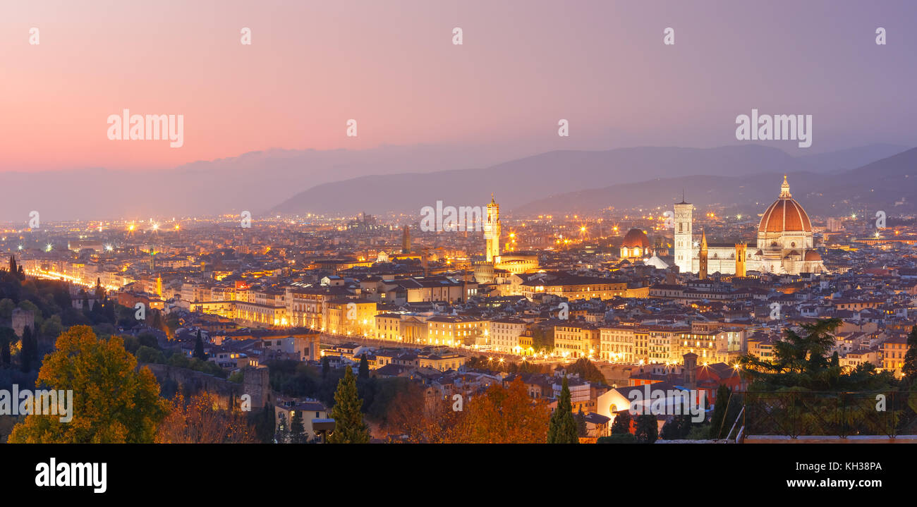 Famous view of Florence at gorgeous sunset, Italy Stock Photo