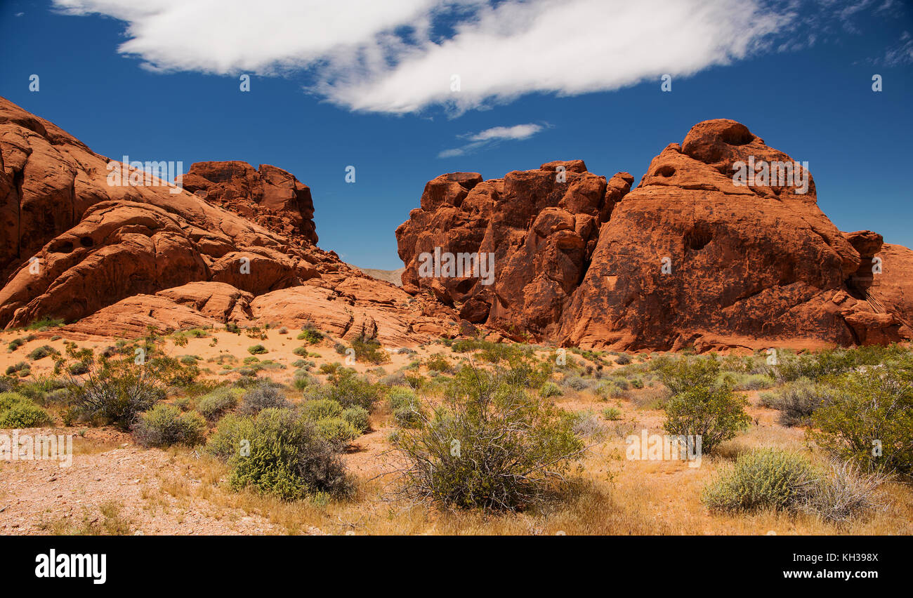 Aztec sandstone rock formations at the Valley of Fire State Park near Overton, Clark County, Southwest Nevada, USA Stock Photo