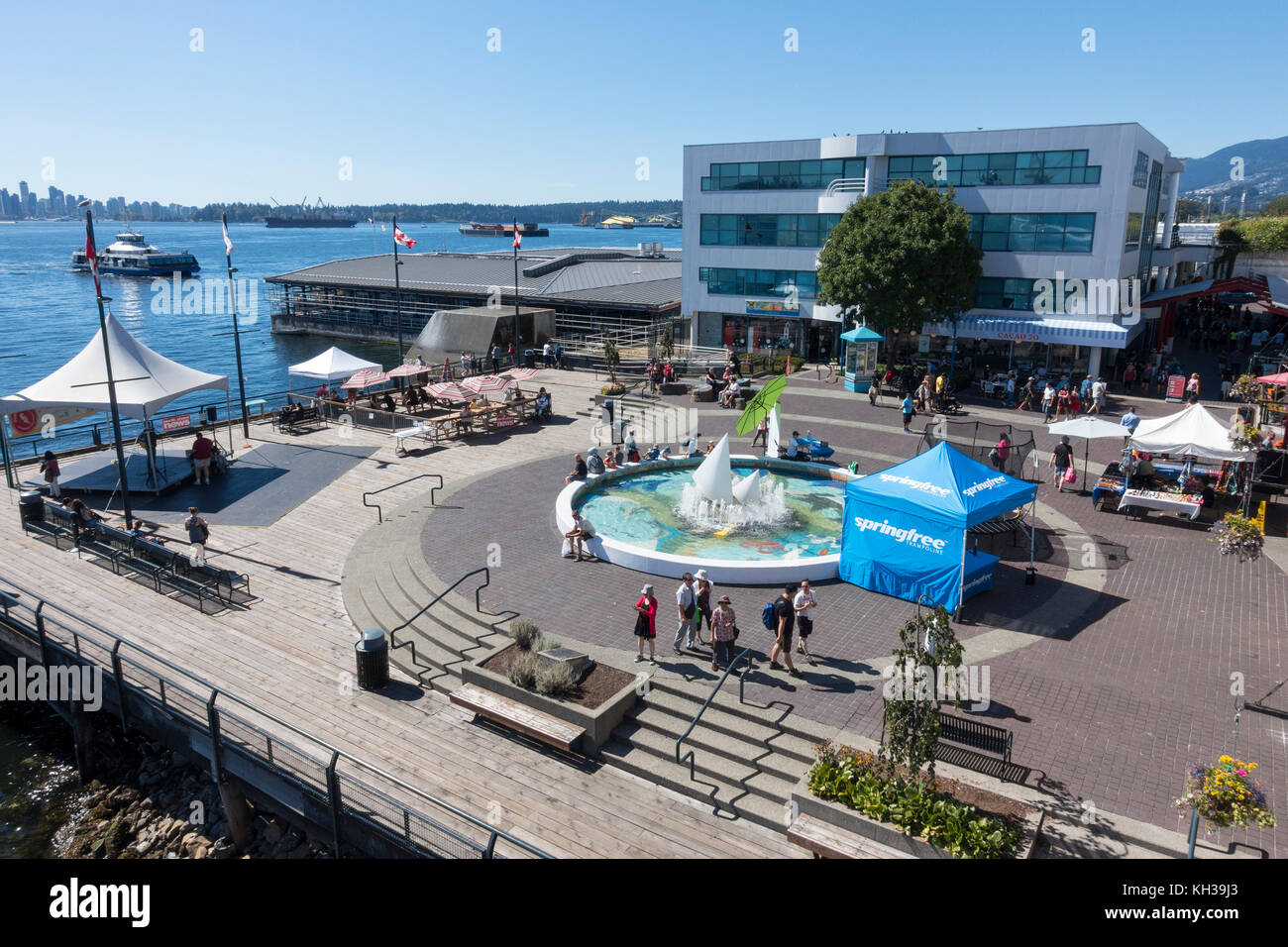 Vancouver British Columbia - Outdoor terrace at the popular Lonsdale Quay market and shopping center Stock Photo