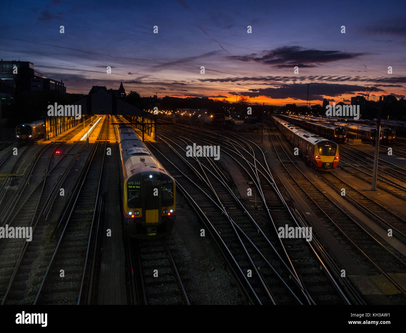 Stationary trains during a train strike in England Stock Photo Alamy