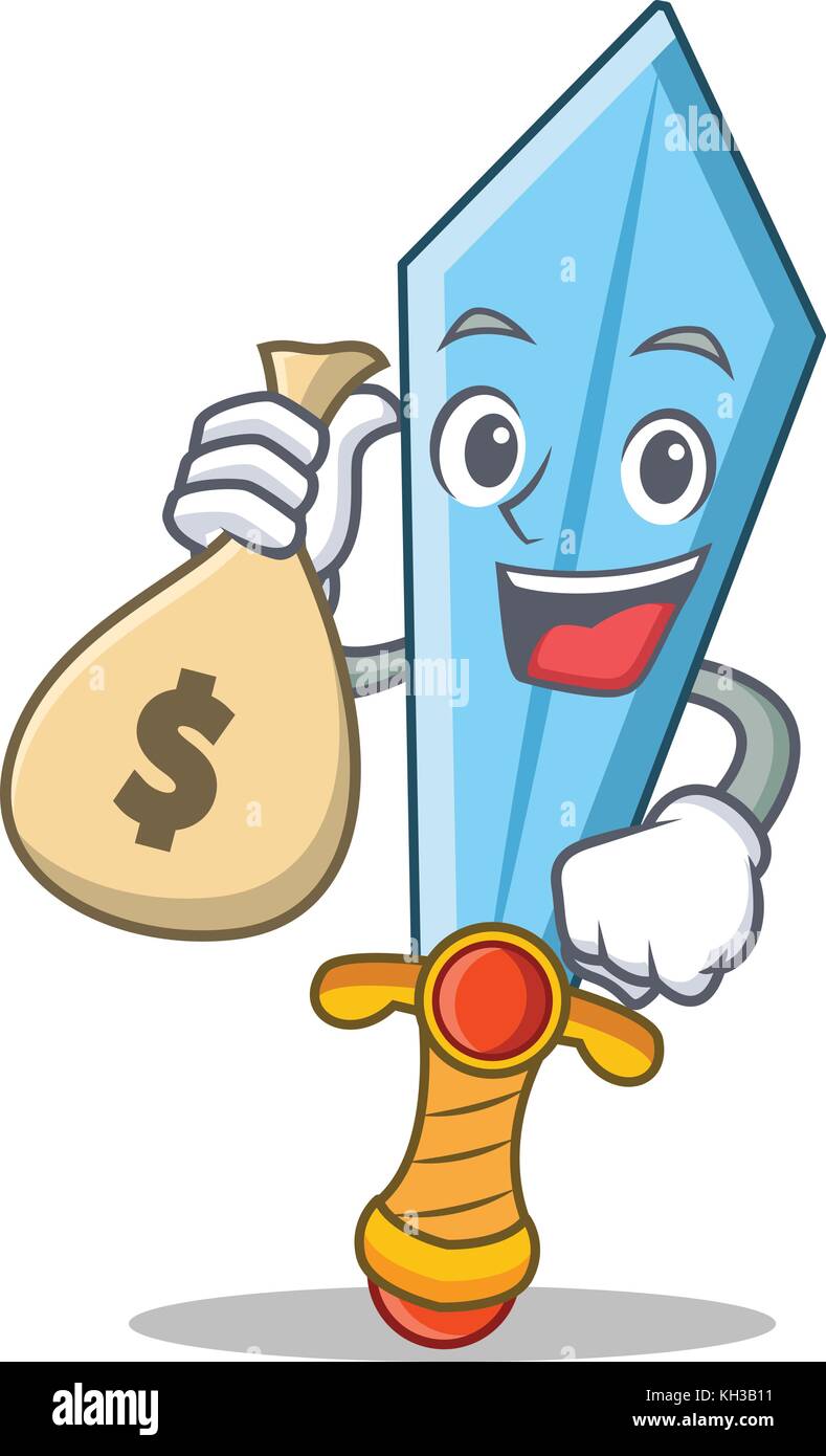 With money bag sword character cartoon style Stock Vector