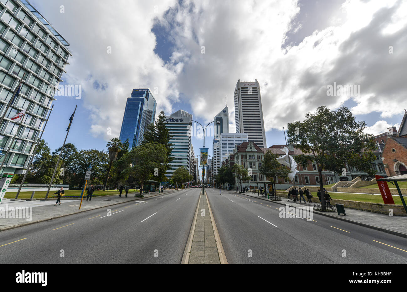 View of St Georges Terrace, the main street in the city of Perth ...