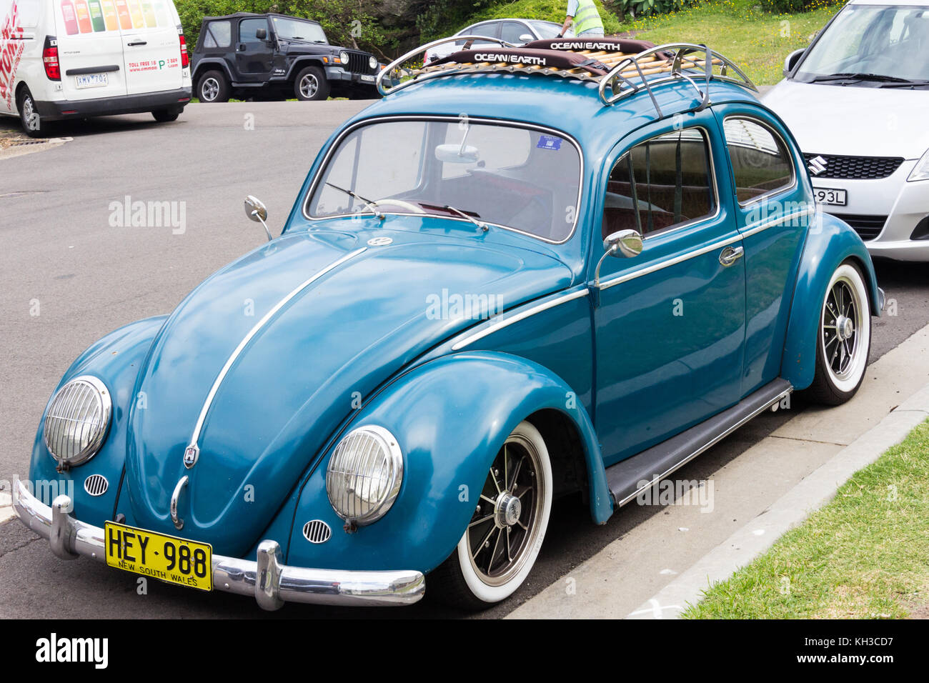 Blue Volkswagen Beetle car Stock Photo