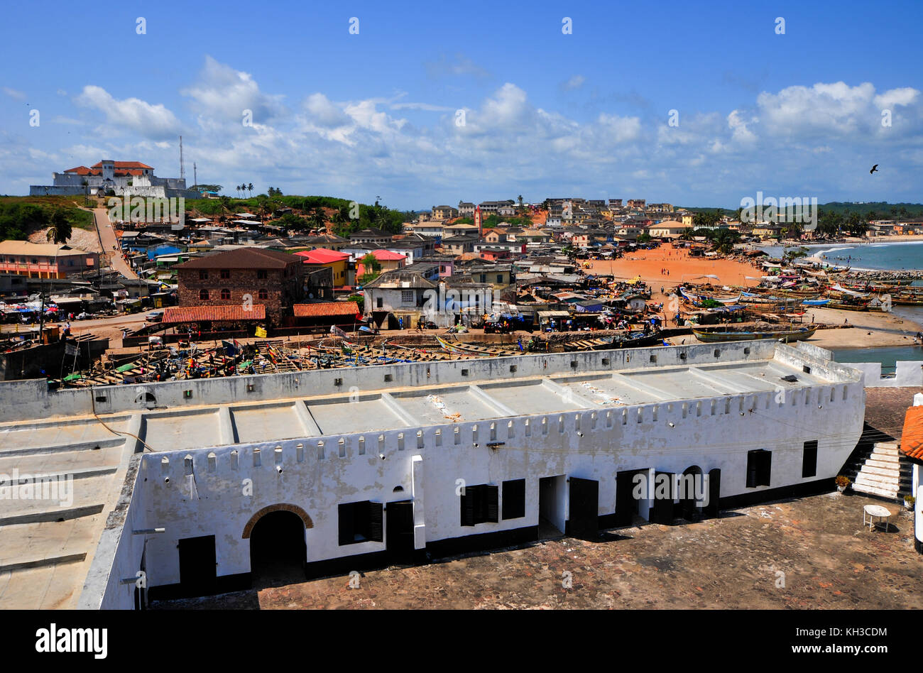 Elmina Castle (also called the Castle of St. George) is located on the Atlantic coast of Ghana west of the capital, Accra. It is part of the UNESCO Wo Stock Photo