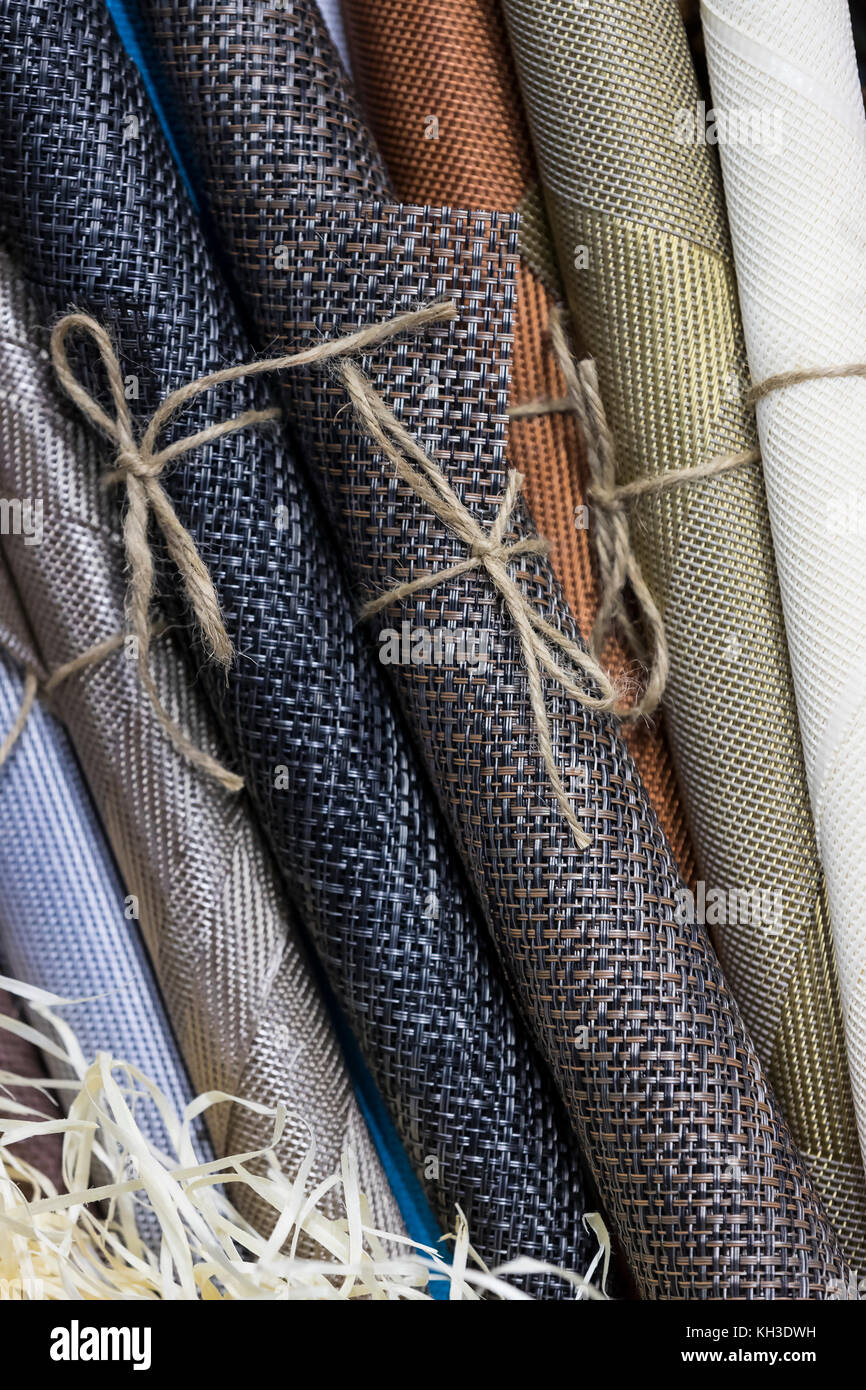 Rolls of wrapping paper binding with rope Stock Photo Alamy