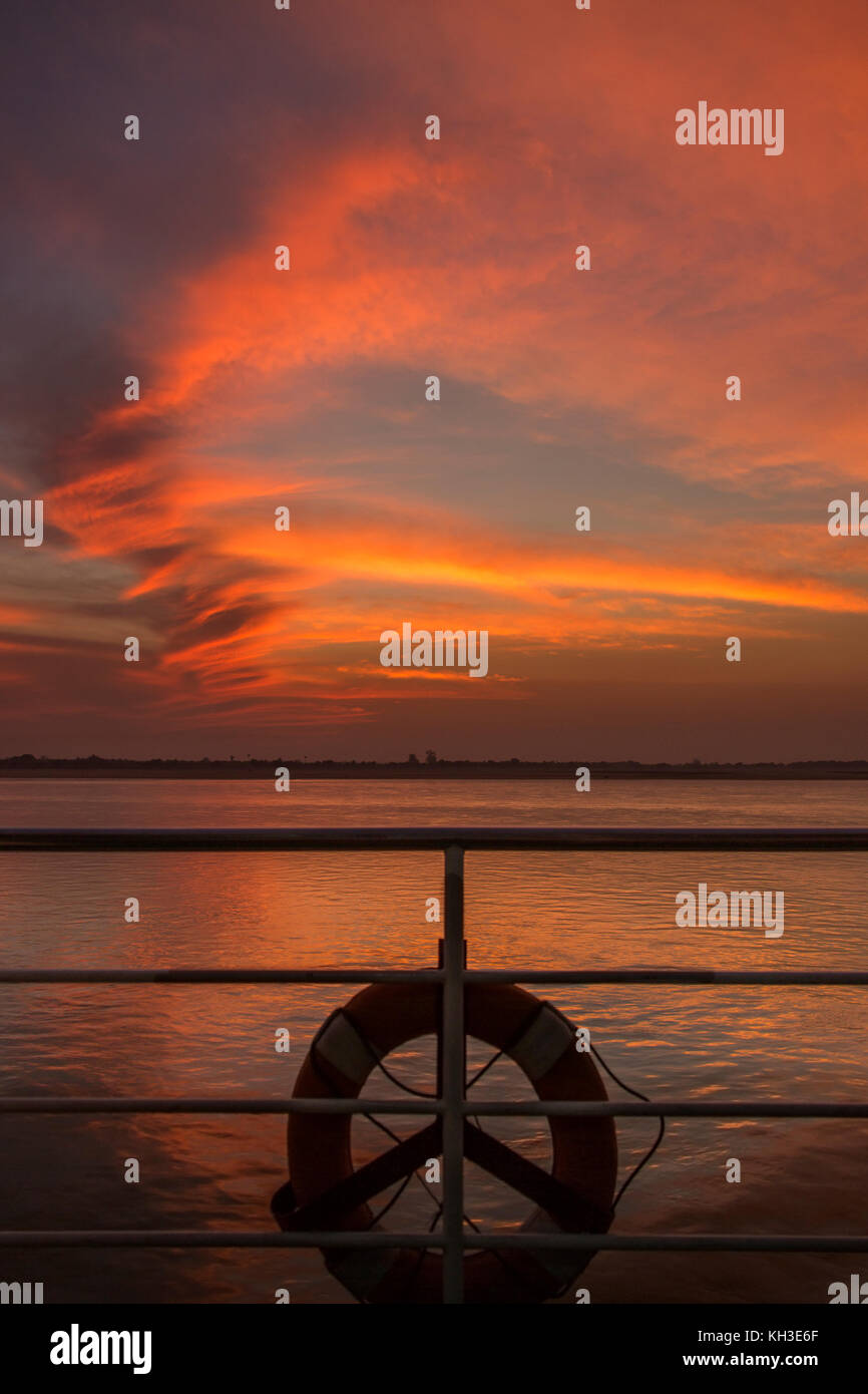 Sunrise on the Irrawaddy River (Ayeyarwaddy River) in Myanmar (Burma). It is the country's