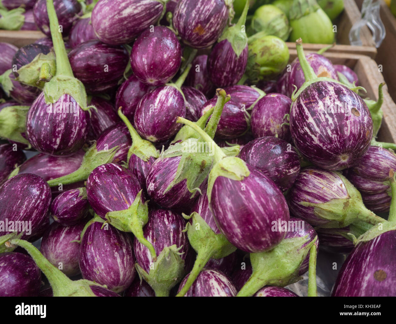 Eggplants for sale at the farmers market Stock Photo - Alamy