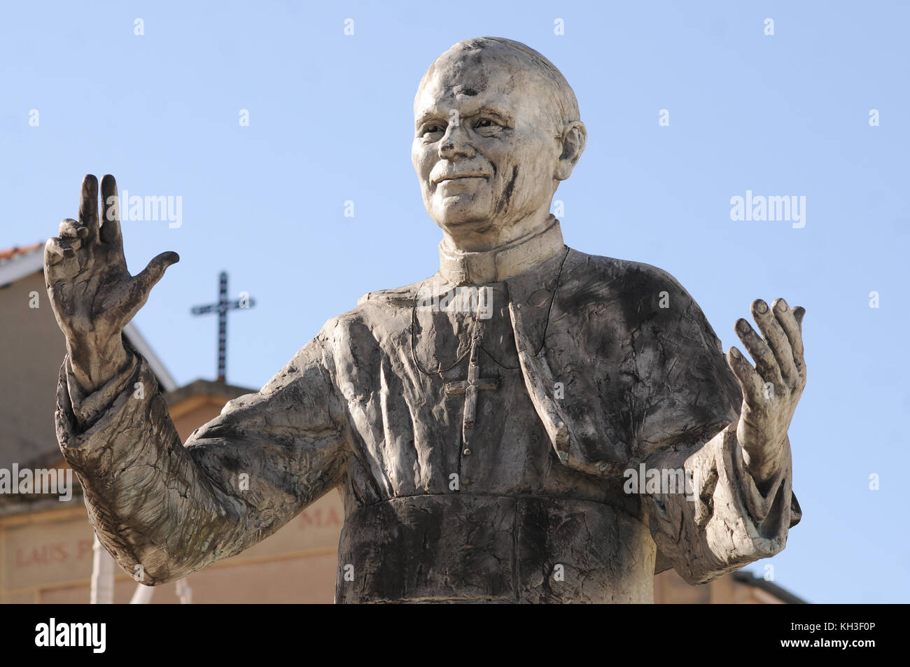 Pope Jean-Paul II statue, Fourviere basilica, Lyon, France Stock Photo