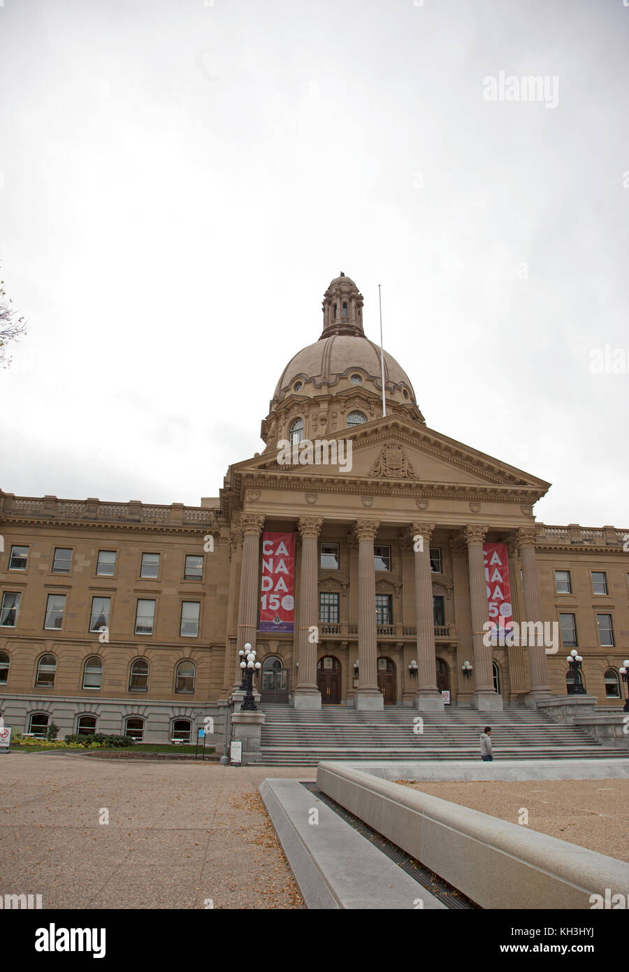 On October 6, 2017: Editorial view of the dome and columns of Edmonton's legislature building Stock Photo