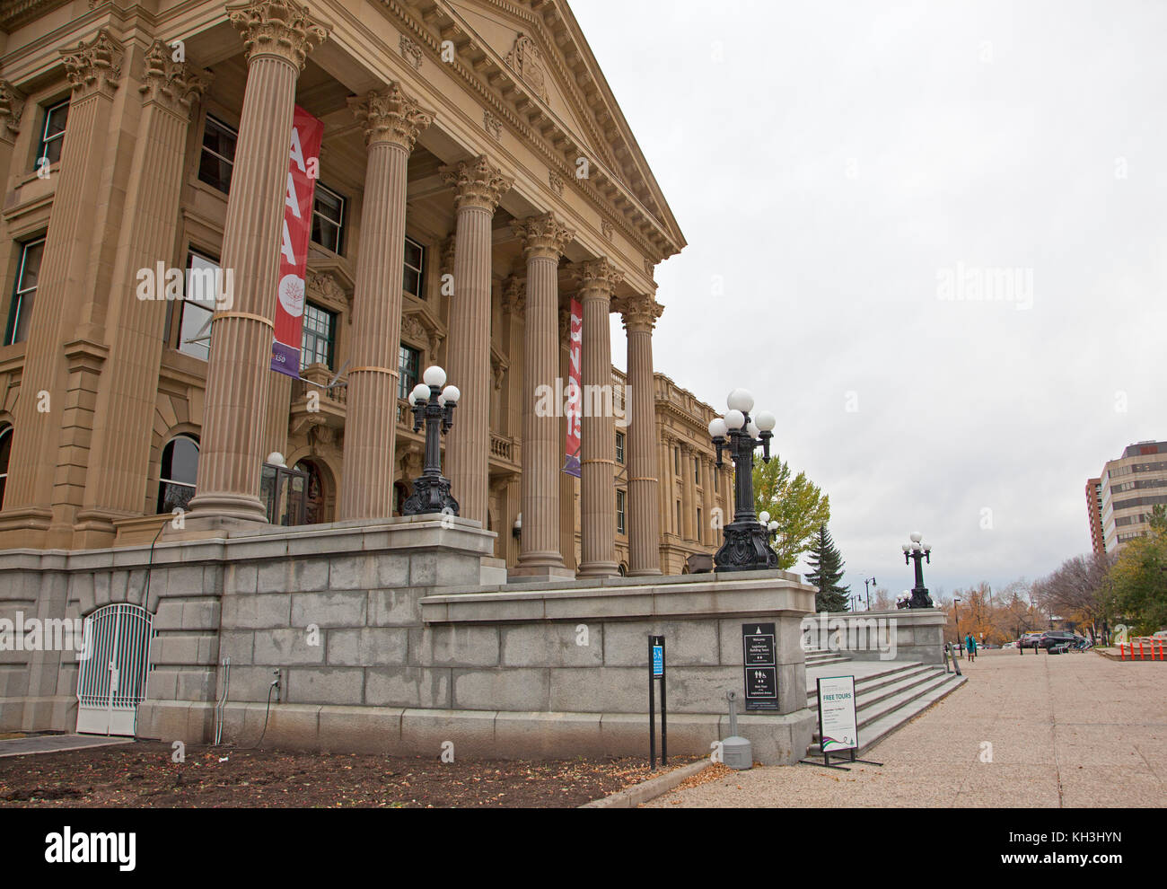 on October 6, 2017: signs for tours of the edmonton legislature building in Canada Stock Photo