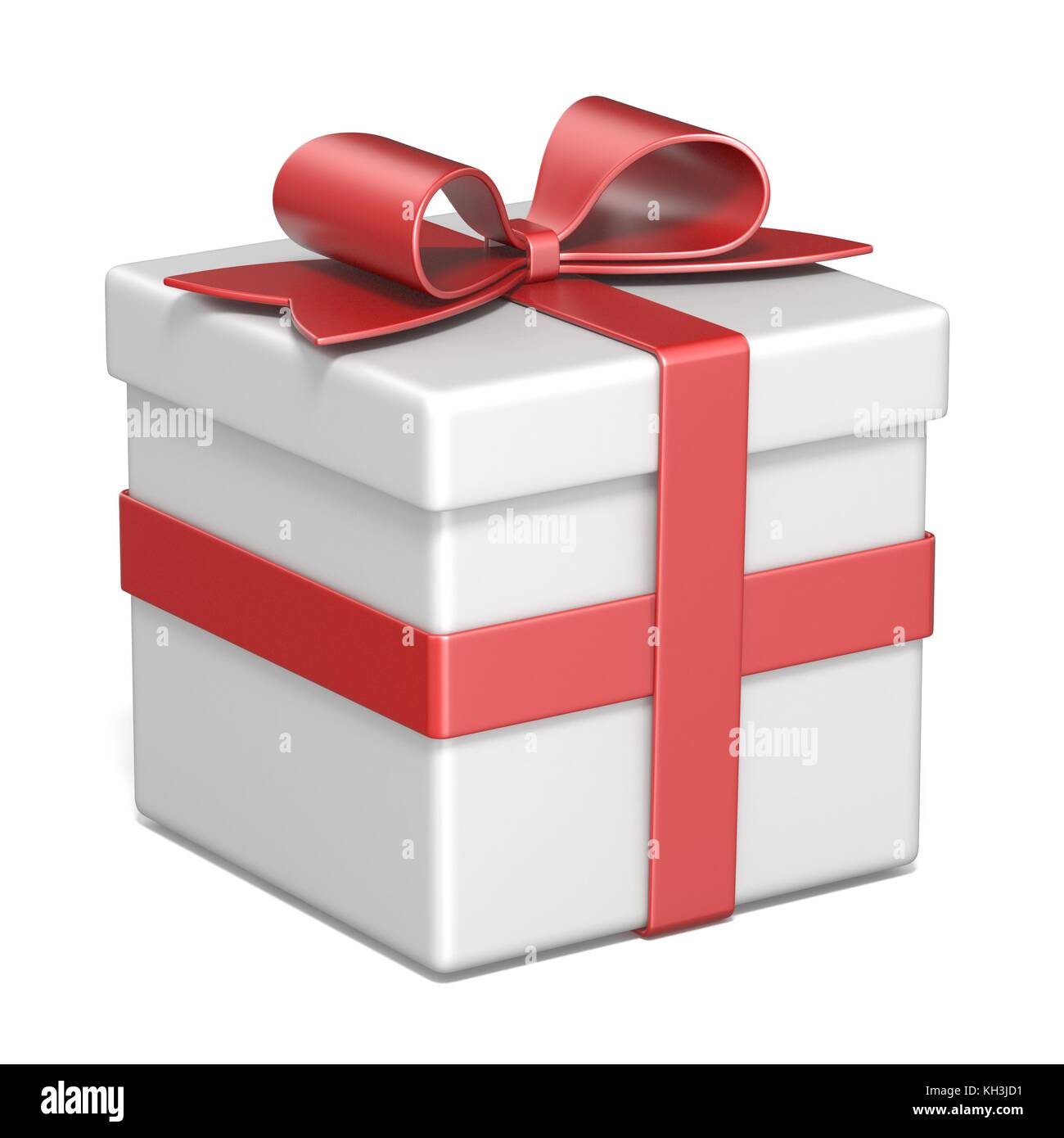 White gift box and red ribbon bow 3D render illustration isolated on ...