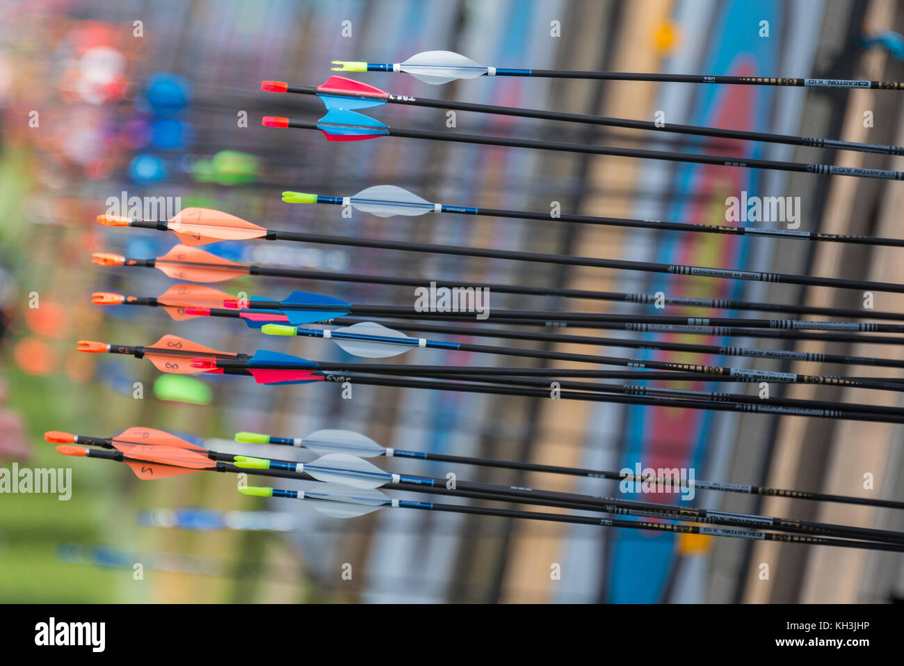 Arrows in the targets at large archery competition Stock Photo Alamy