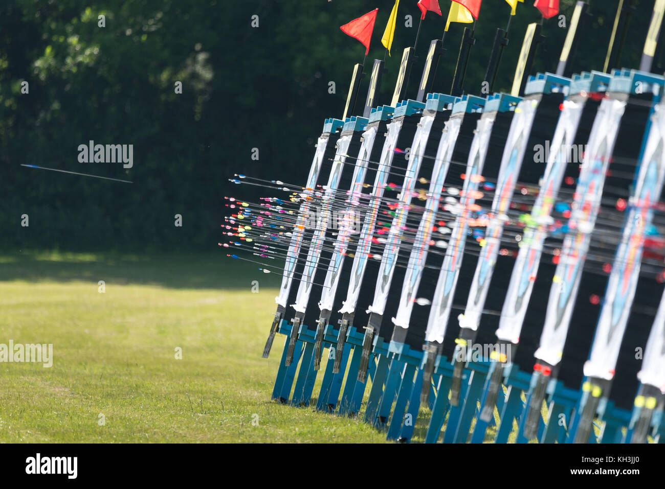 Arrows in the targets at large archery competition Stock Photo Alamy