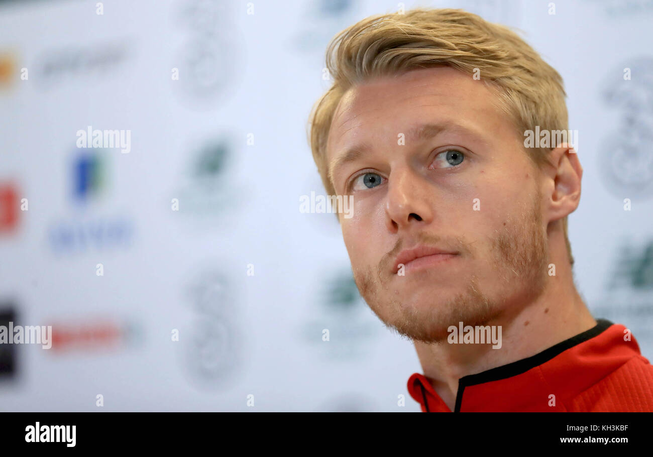 Denmark's Simon Kjær during a press conference at the Aviva Stadium ...