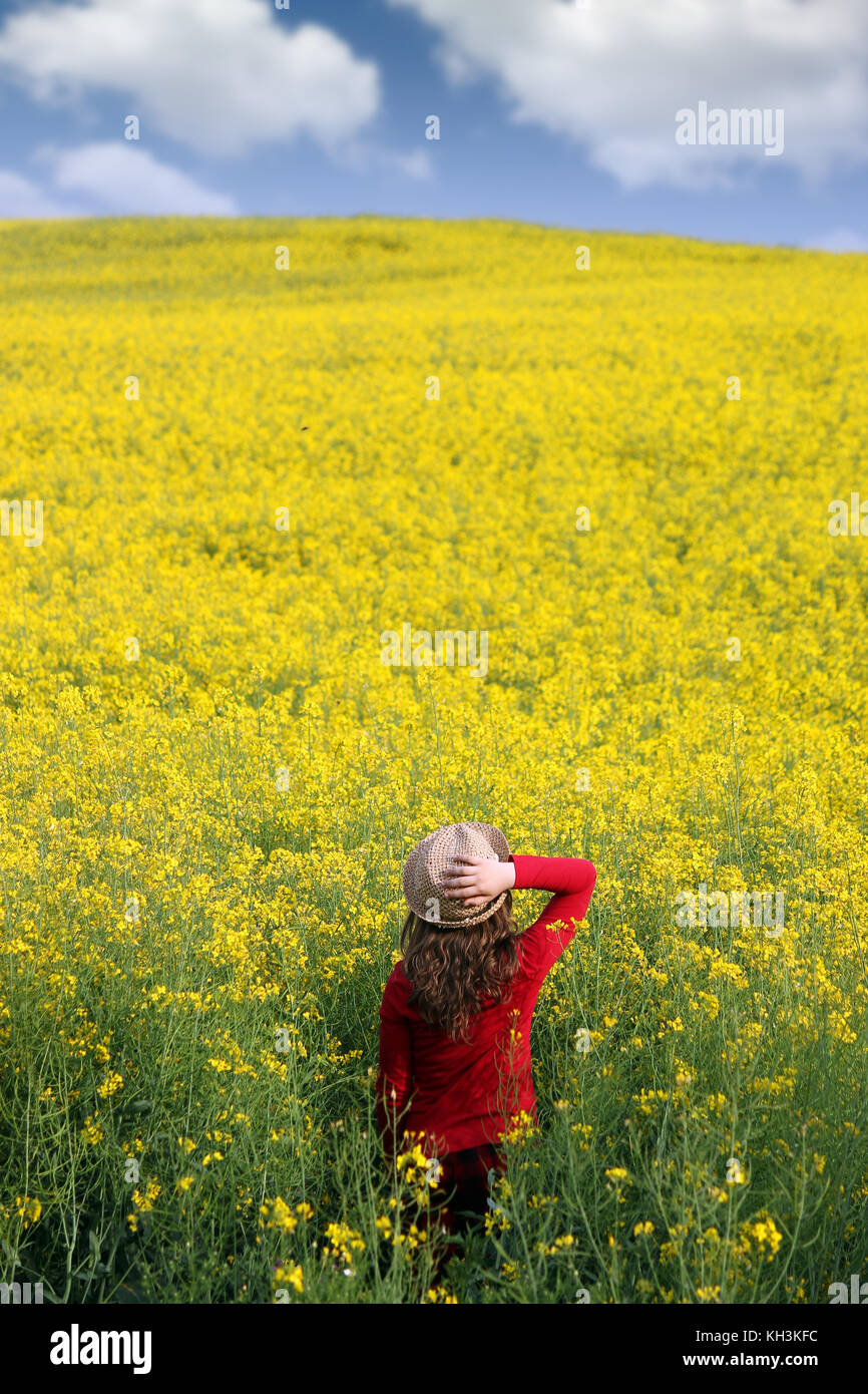 little girl on yellow field summer season Stock Photo - Alamy