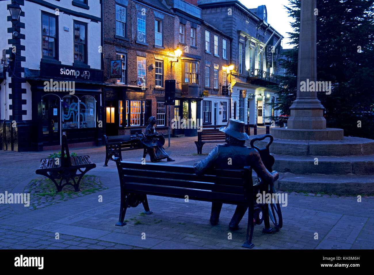 The Market Square at dusk, Knaresborough, North Yorkshire, England UK Stock Photo