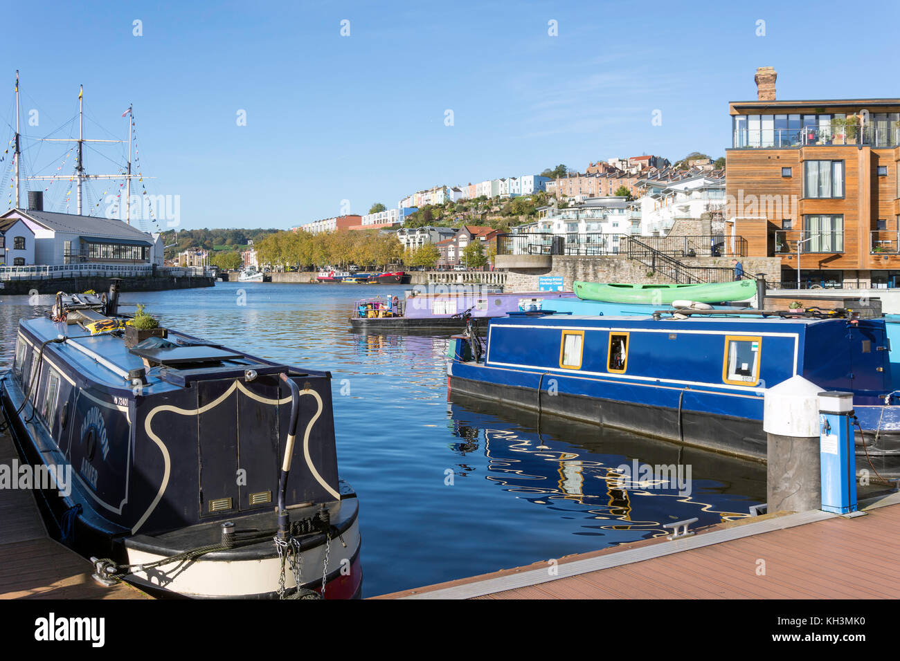 Canal boats moored in Floating Harbour, Bristol, England, United Kingdom Stock Photo