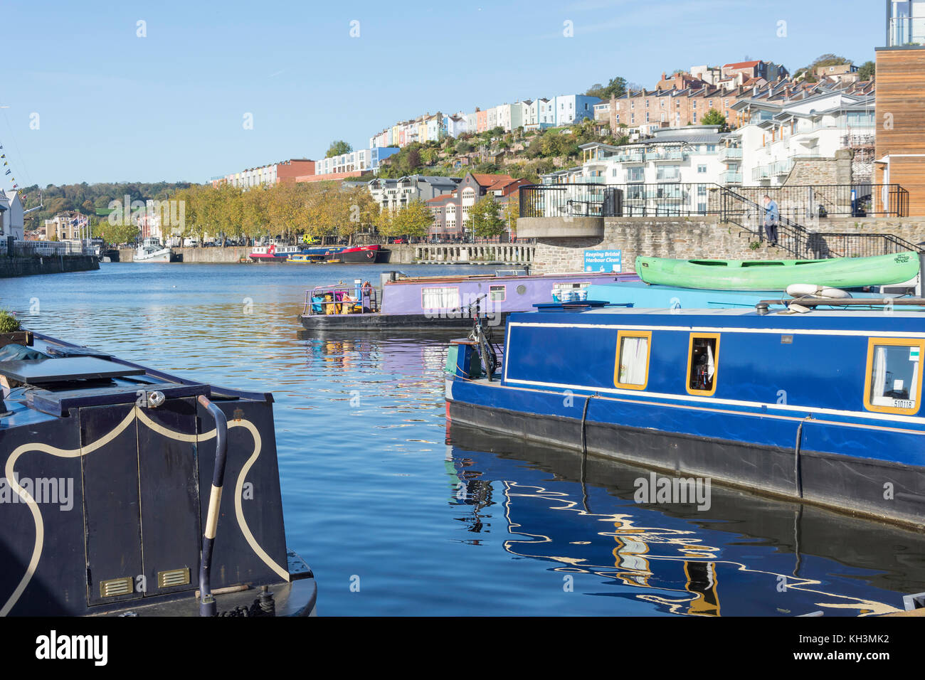 Canal boats moored in Floating Harbour, Bristol, England, United Kingdom Stock Photo