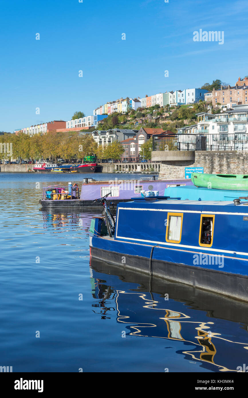 Canal boats moored in Floating Harbour, Bristol, England, United Kingdom Stock Photo