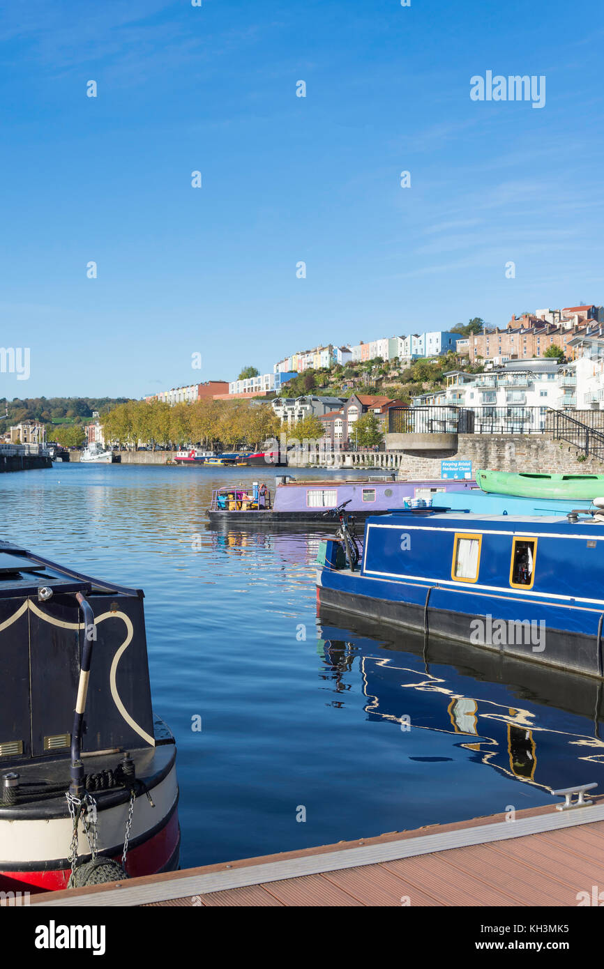 Canal boats moored in Floating Harbour, Bristol, England, United Kingdom Stock Photo