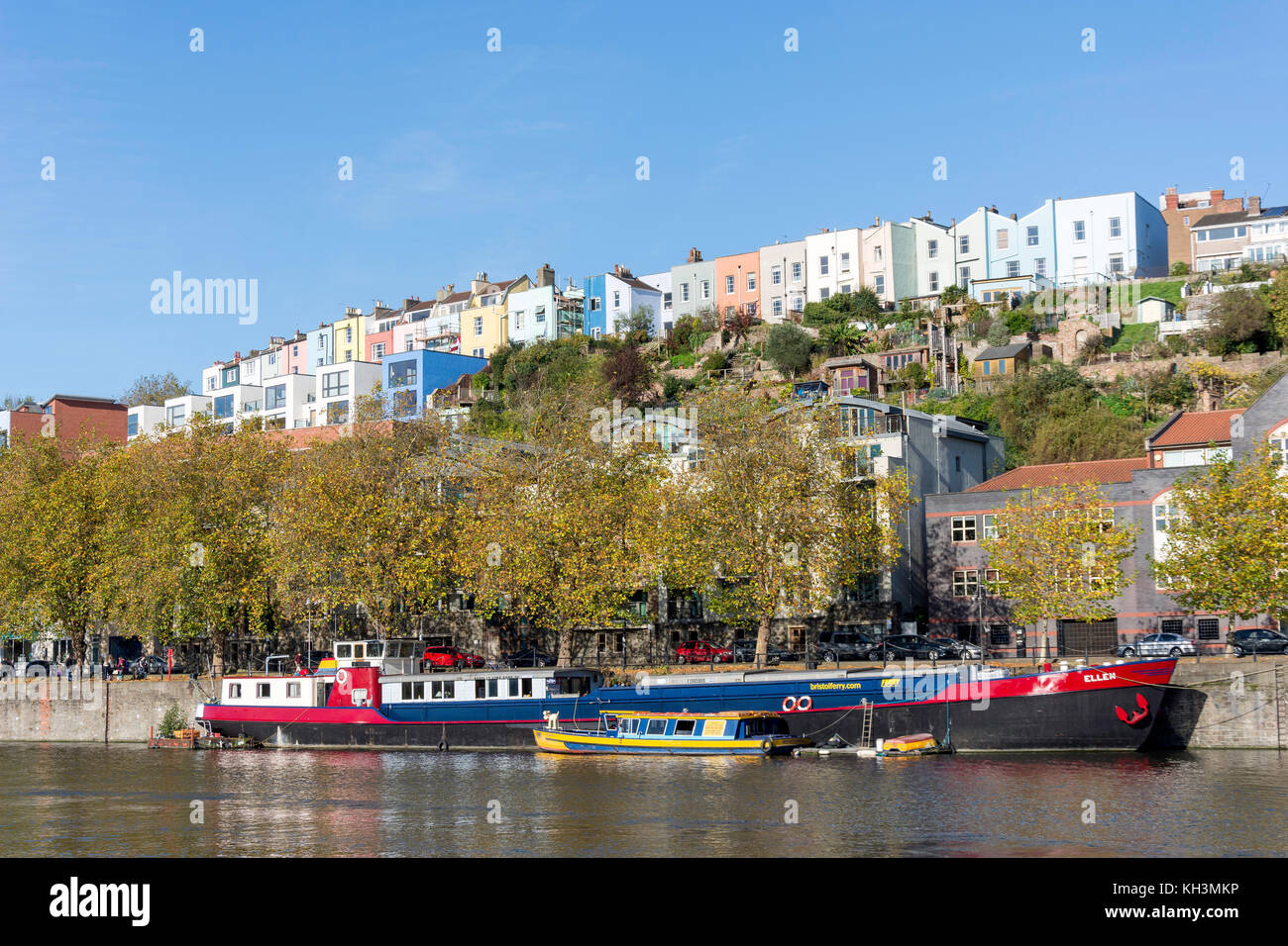 Ferry boats on riverside, Floating Harbour, Clifton Wood, Bristol, England, United Kingdom Stock Photo