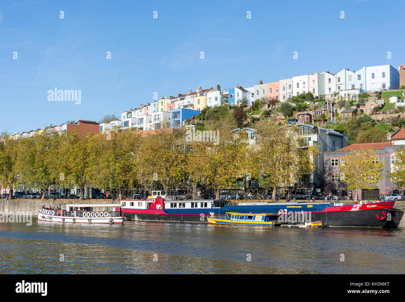 Ferry boats on riverside, Floating Harbour, Clifton Wood, Bristol, England, United Kingdom Stock Photo