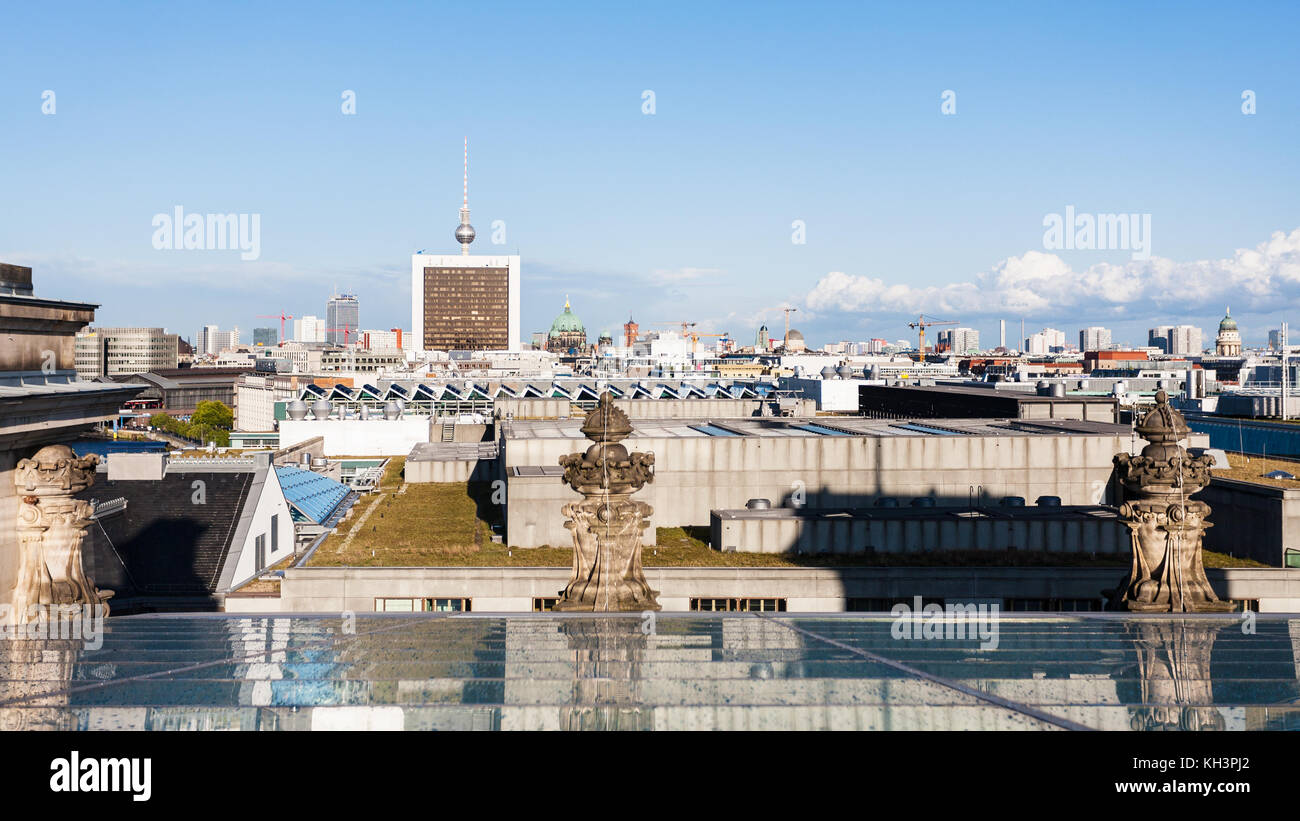 BERLIN, GERMANY - SEPTEMBER 13, 2017: Berlin skyline from roof of Reichstag palace in september. Reichstag ˈis edifice built for the Parliament of the Stock Photo