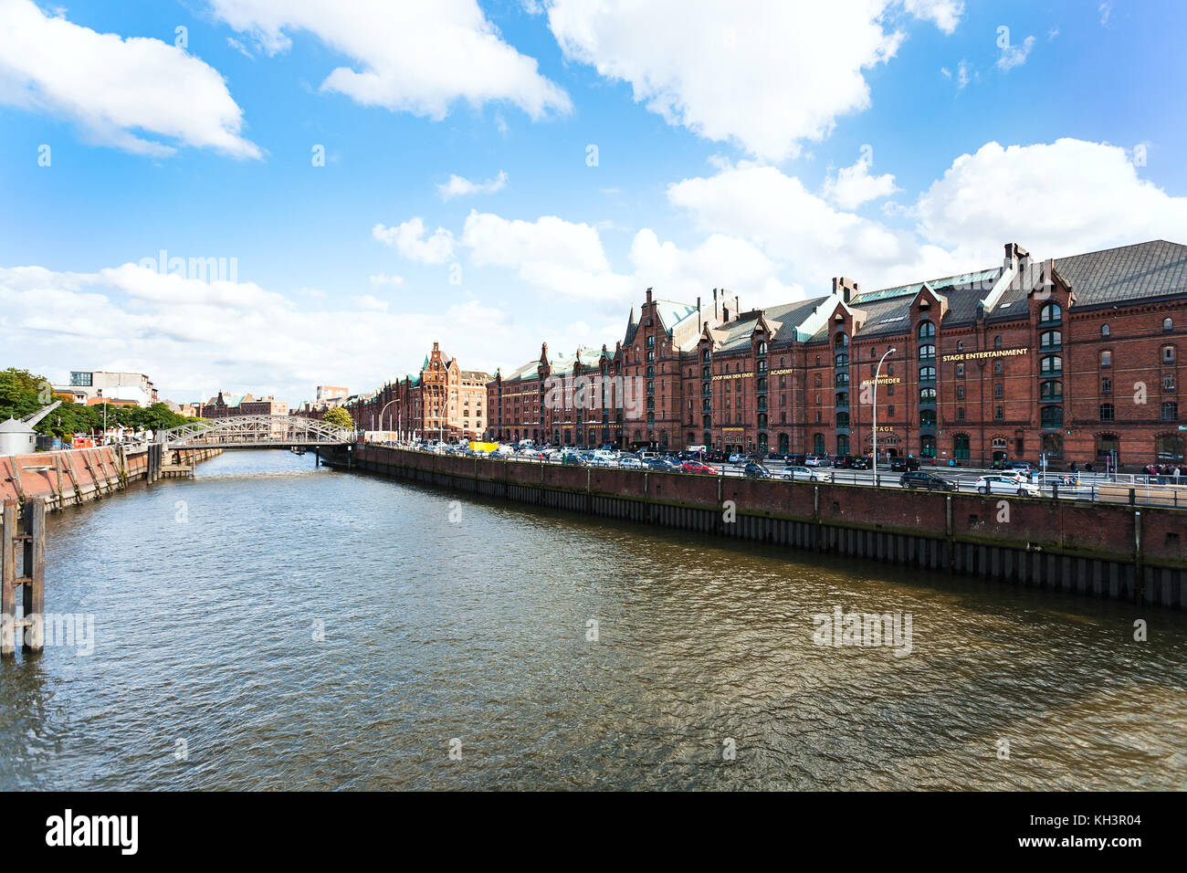 HAMBURG, GERMANY - SEPTEMBER 15, 2017: Binnenhafen canal and Kehrwieder island in Hamburg city in autumn. Hamburg is the second largest city of German Stock Photo
