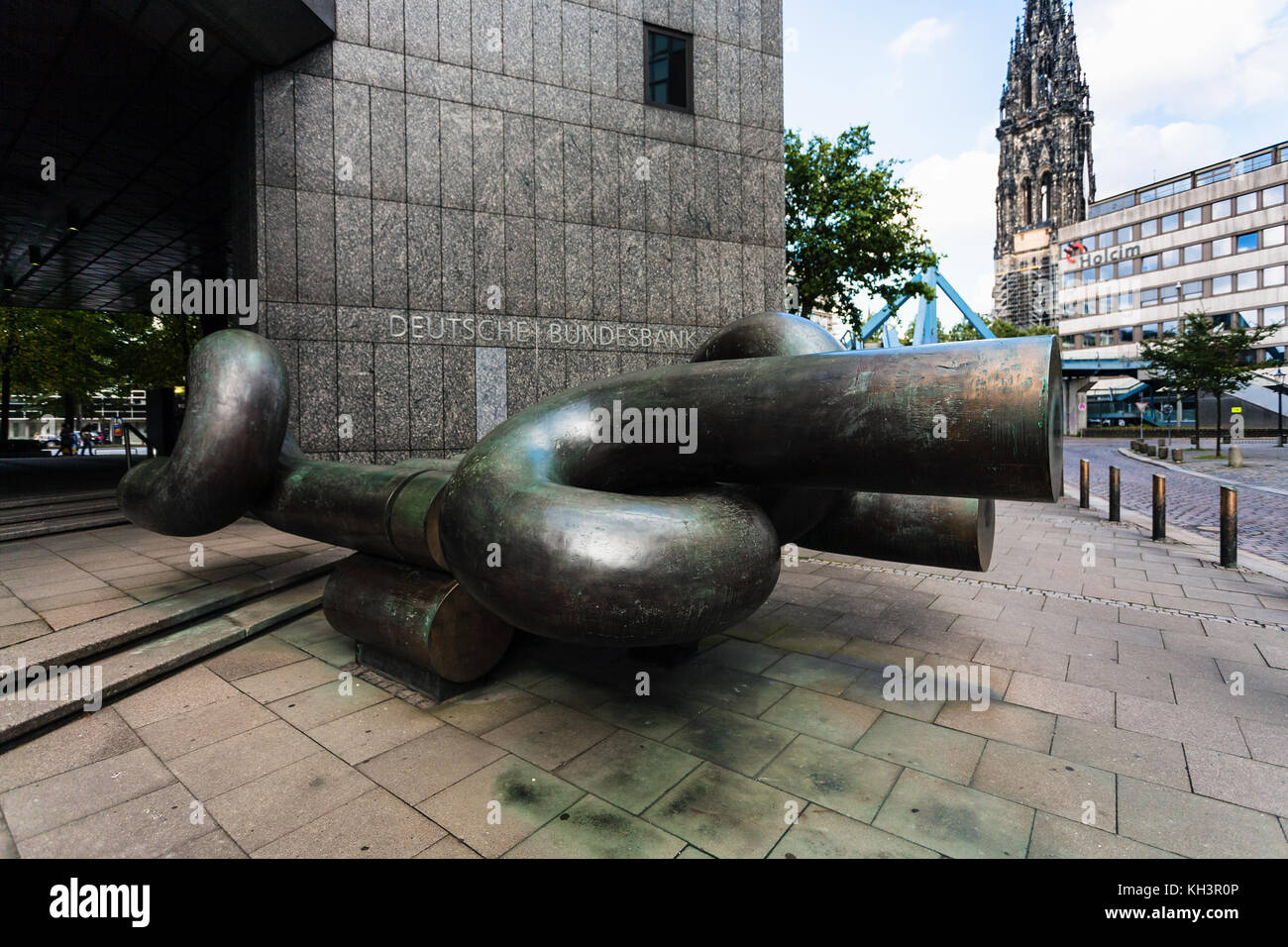 HAMBURG, GERMANY - SEPTEMBER 15, 2017: sculpture near office building of Deutsche Bundesbank in Hamburg city. Hamburg is the second largest city of Ge Stock Photo