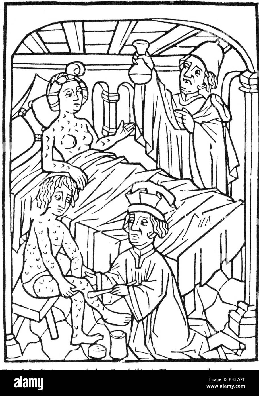 Syphilis. An early medical illustration of people with syphilis, Vienna, 1498 Stock Photo