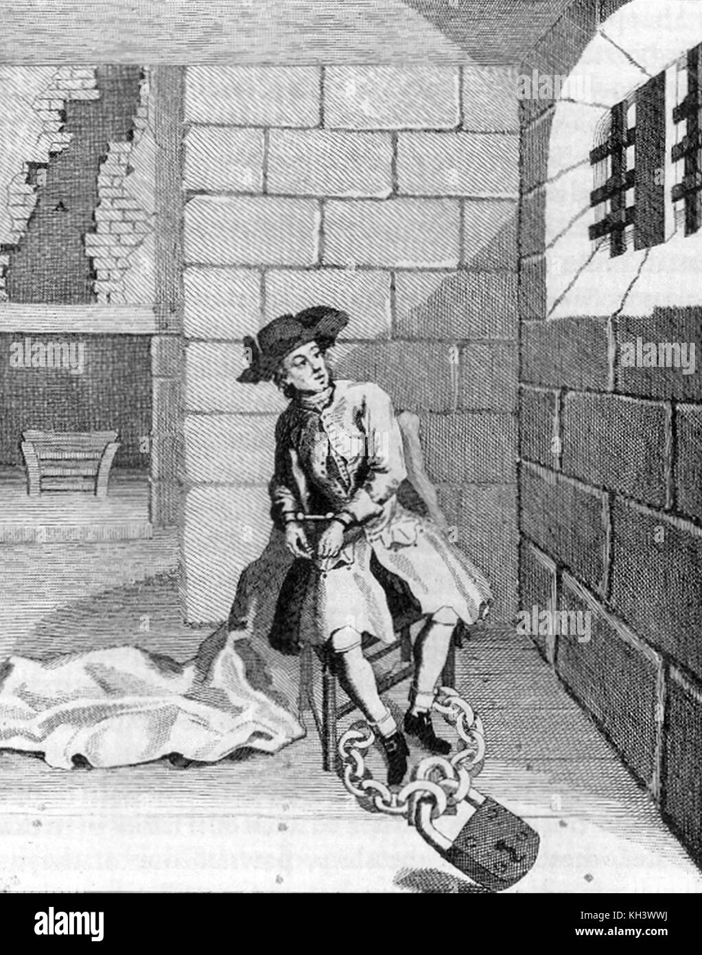 Jack Sheppard, in Newgate Prison awaiting execution, Jack Sheppard, English thief and gaol-breaker of early 18th-century London Stock Photo