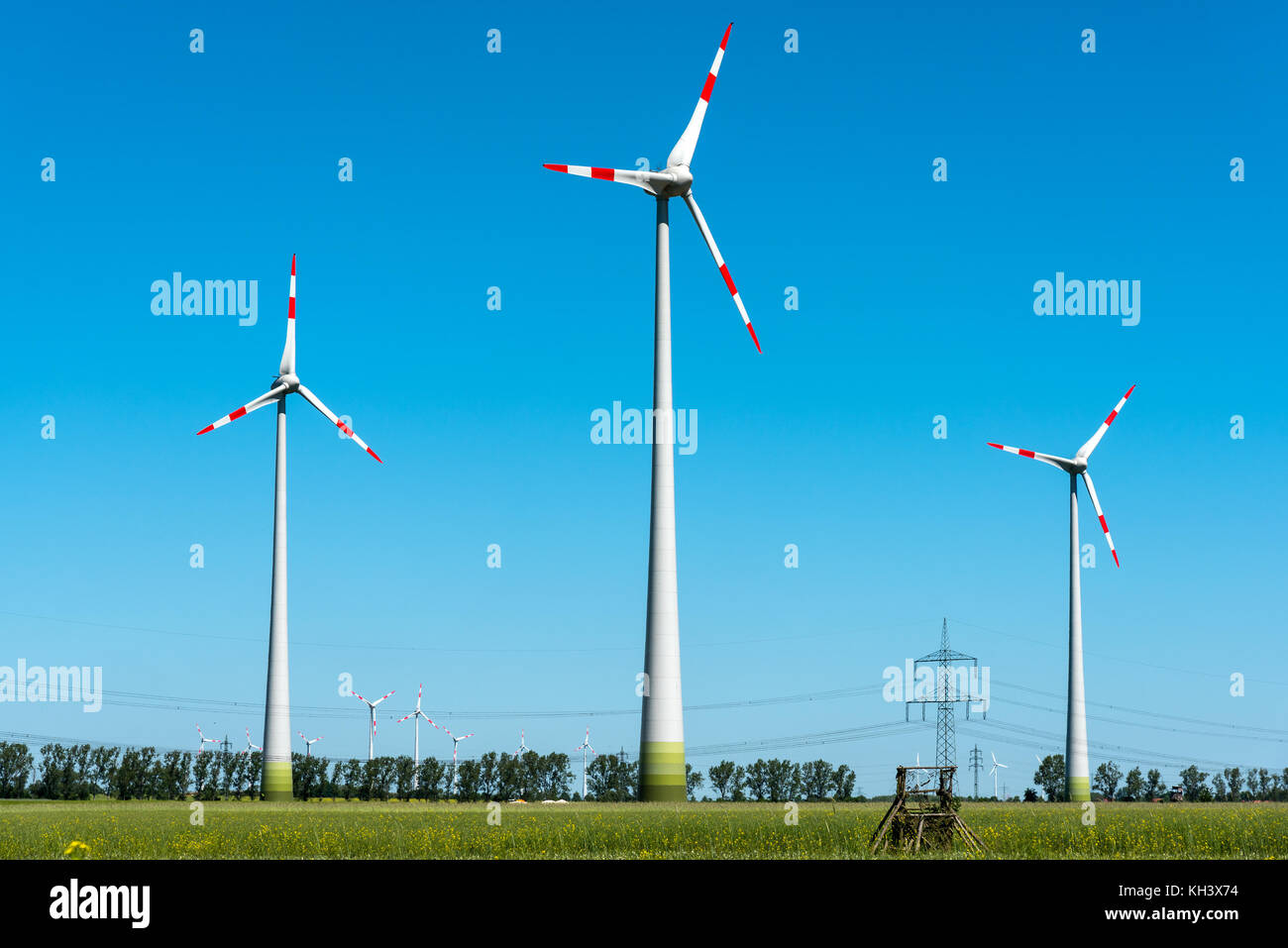 Wind power station in the fields seen in rural Germany Stock Photo
