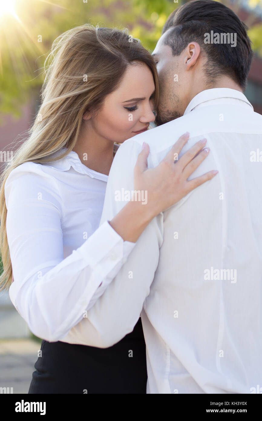 Young successful managers in love, love in business between managers Stock Photo