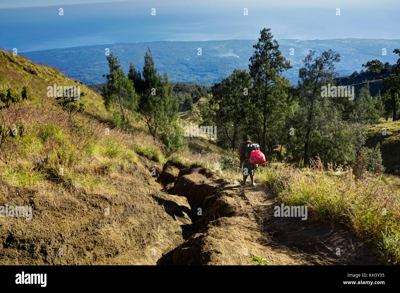 Mount Rinjani Lombok Indonesia way down Stock Photo