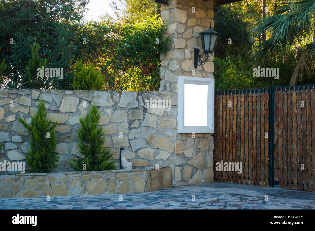 Mock Up Near The Gate To The Private House Yard Wooden Gates And