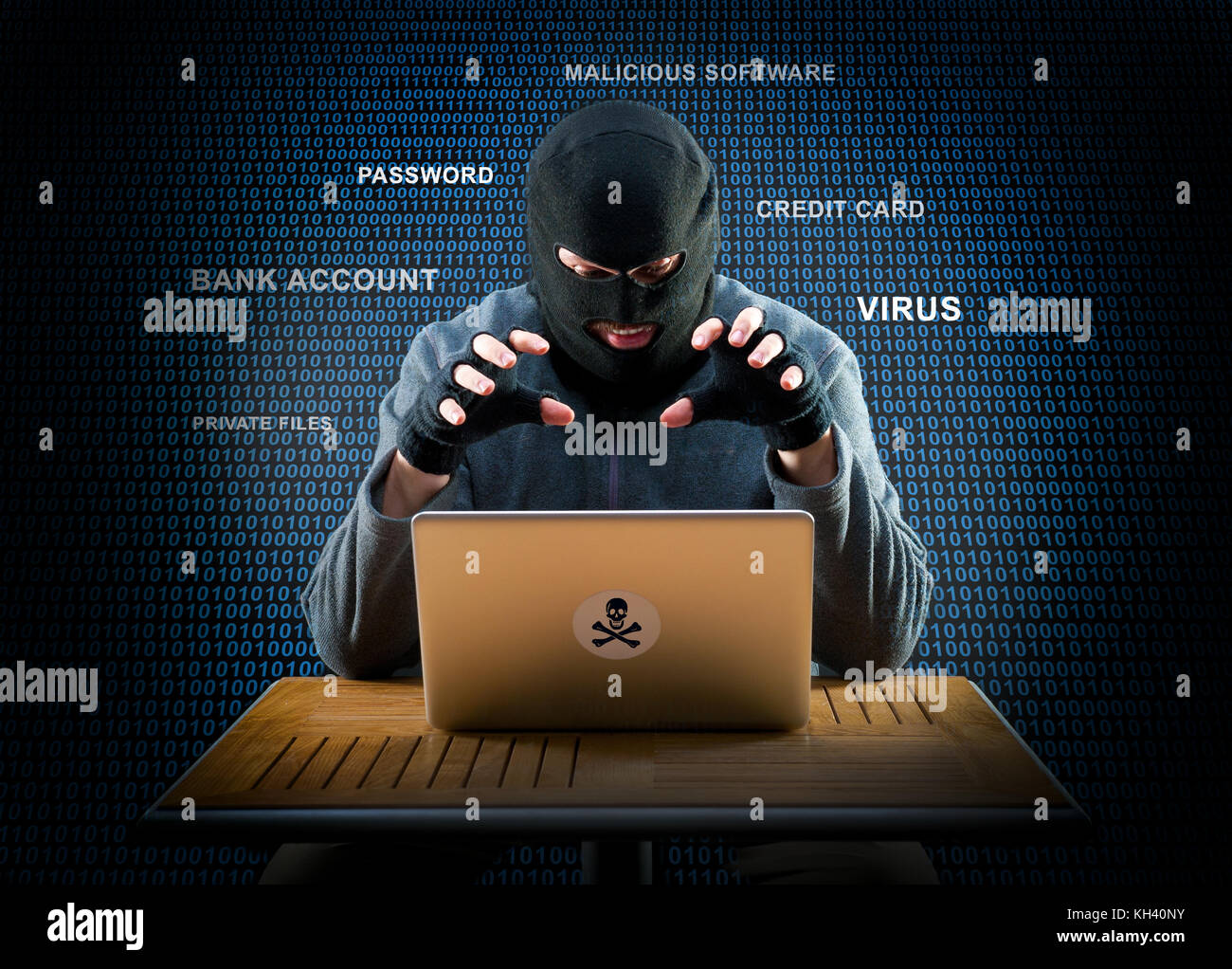 Hacker is ready to start hacking laptop Stock Photo